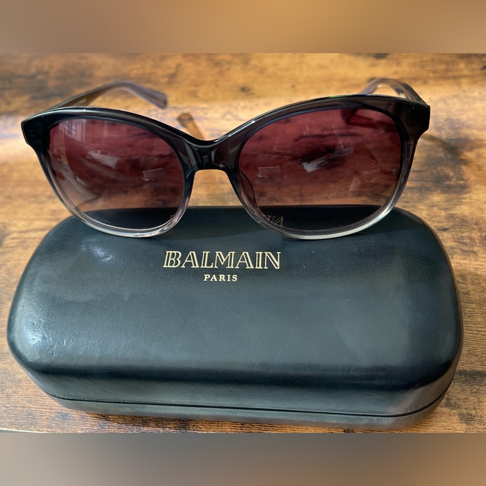 Balmain black/grey gradient acetate sunglasses (BL 2026) w/ case, box, dust case
